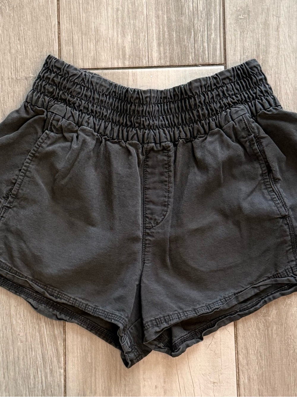 aerie Charcoal Gray High-Waist Smocked Waistband Shorts
